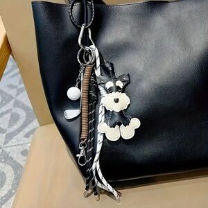 Schnauzer Bag Charm, Black Leather Key Holder with Dog Charm, NEW